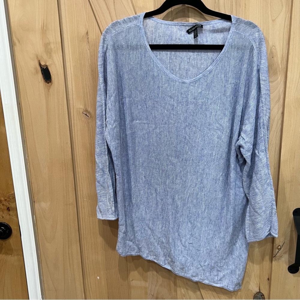 Elieen Fisher Organic Linen Shirt Size Large Blue asymmetric tunic